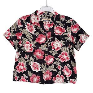 Vintage Sunset Cove Floral Button Down Shirt Men-Women Large Gray Red Green Blac